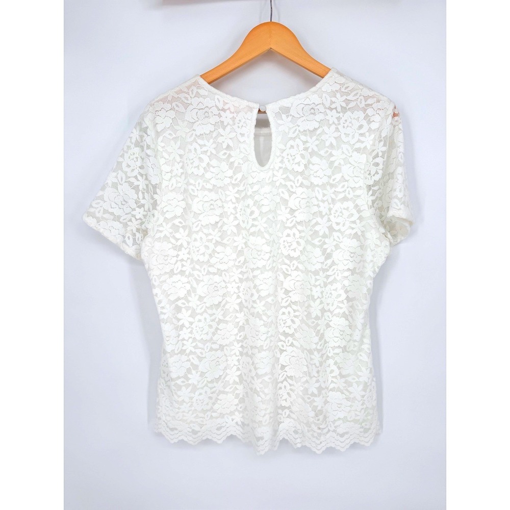 Teddi Rose Lace Top XL White Floral Short Sleeve Keyhole Coquette Romantic - Picture 2 of 7